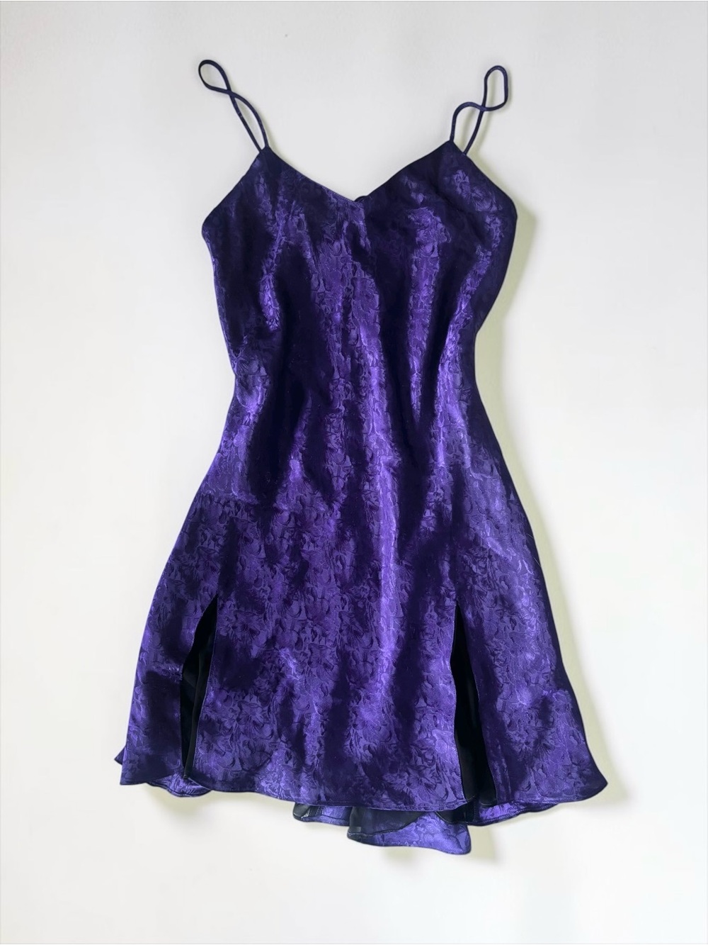 Vintage Victoria's Secret Jacquard Slip Dress Satin Purple Floral S Whimsy 1990s